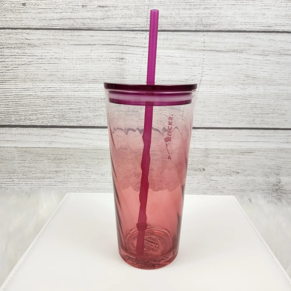 Starbucks Ribbed Glass Tumbler Pink Ombre 18oz